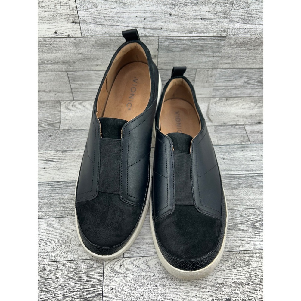 Vionic Zinah Womens Black Leather Suede Slip On Fashion Sneakers Size 9.5 Wide